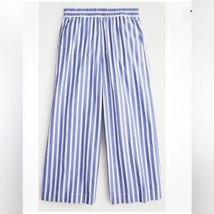 J Crew Womens Blue White Stripe Wide Leg Pull on Pants Cropped Beachy Nautical L